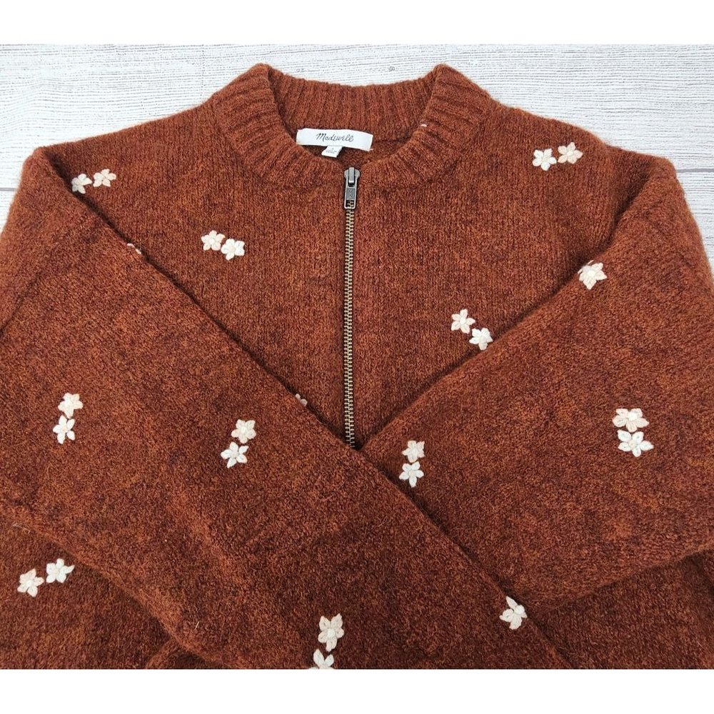 Madewell Women's Floral Embroidered 1/4 Zip Sweater Size Small